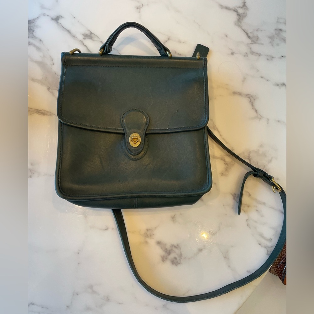 Dark green leather messenger bag